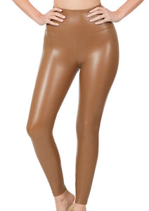 The Becca Vegan Leather Tights in Camel