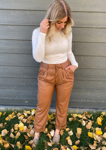The High Rise Vegan Leather Pants in Camel