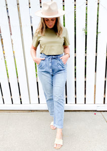 The Vegan Leather Cropped Tee in Sage